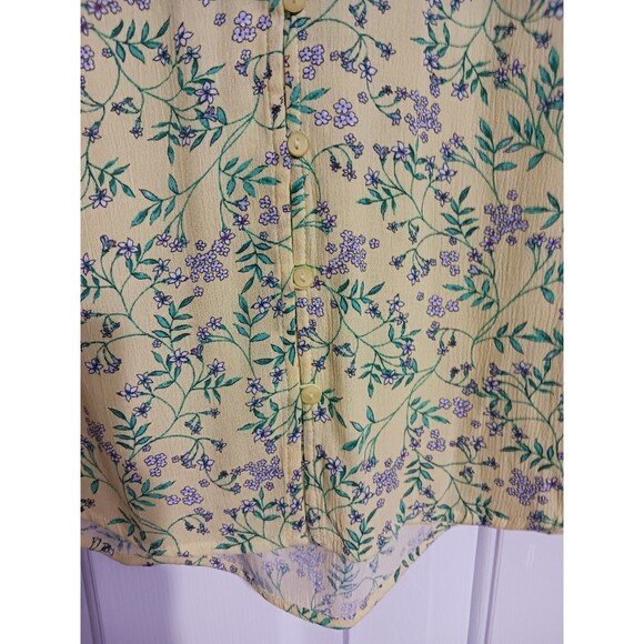 NWT Women's Liz Claiborne Short Sleeve Button-down Topsize XS Banana Floral - Picture 5 of 6